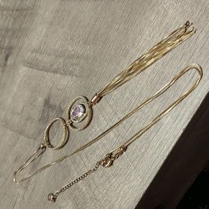 XL Double Goldtone Oval Medallion. 1 LG White Stone Statement Necklace